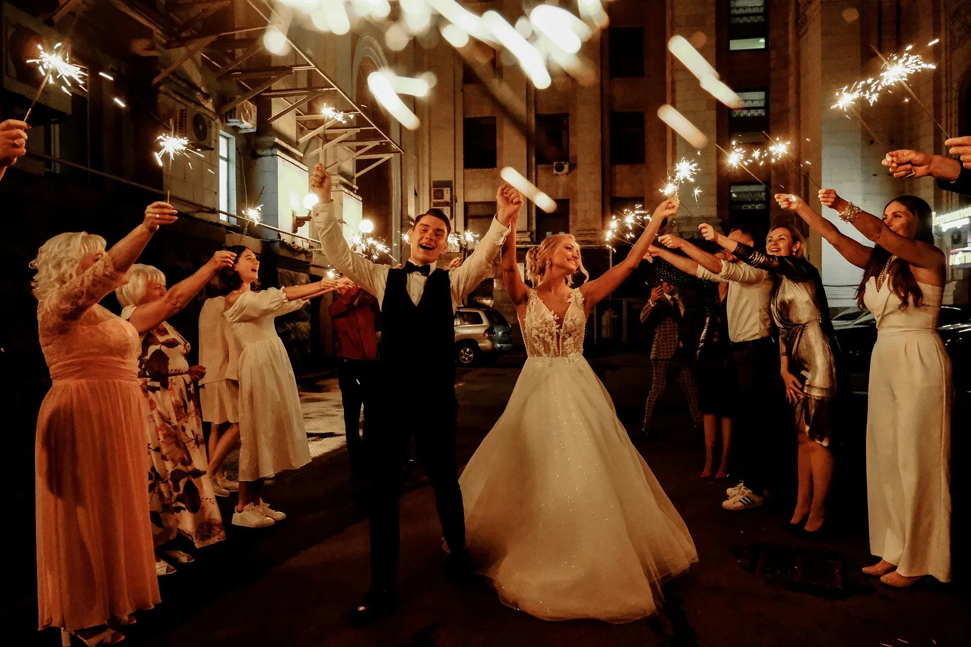 Wedding celebration with sparklers